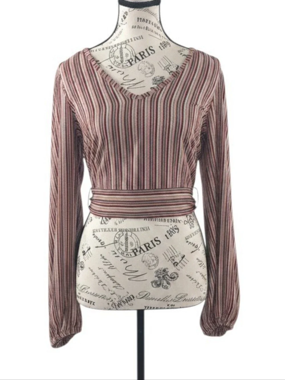 Free People Striped Long Sleeve Back Cut Out Tie Crop Top Small